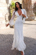 Ruffled Bell Sleeve High Waist Floral Chiffon Maxi Dress image 1