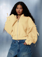 Embroidered Side Bow Zip Up Hoodie image 8