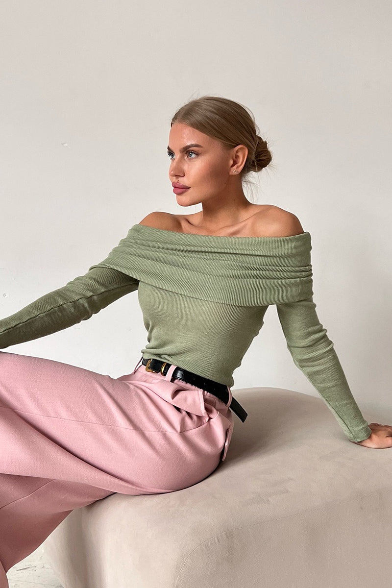 Slim Fit Off-Shoulder Knit Top image 1