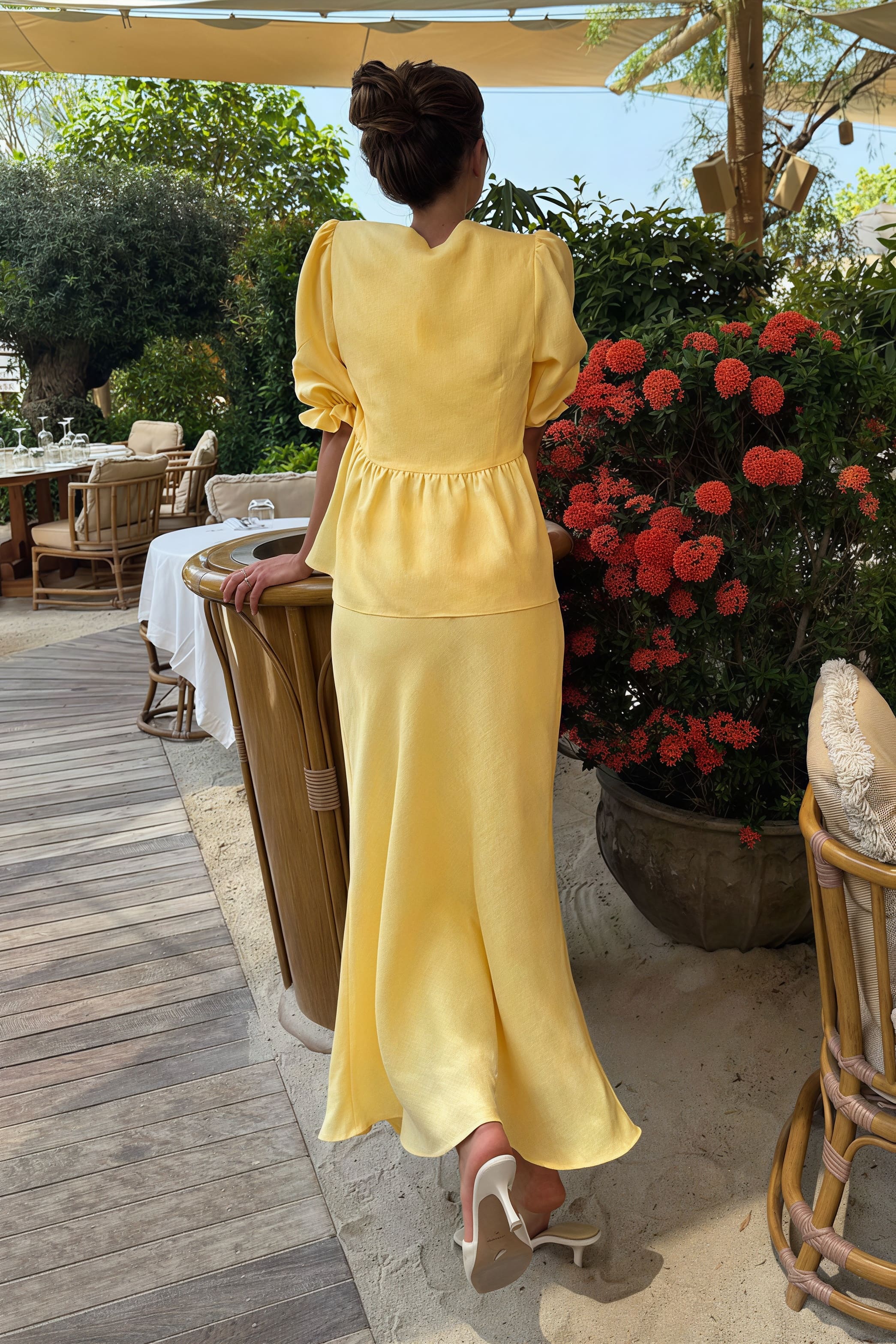 Solid Casual V-Neck Ruffle Short Sleeve Skirt Set image 4
