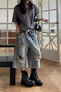 Loose Ripped Capri Wide Leg Jeans image 1
