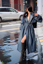 Washed Denim Lazy-Chic Long Overcoat image 3