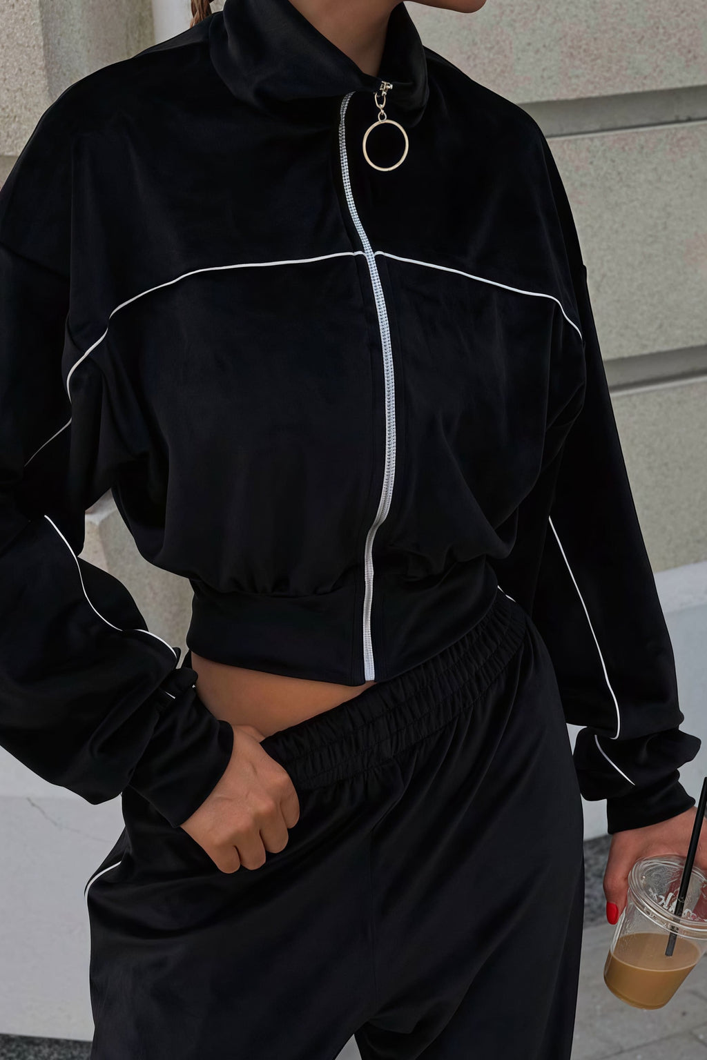 Athletic Velvet Collar Zipper Long Sleeve Two Piece Set image 20