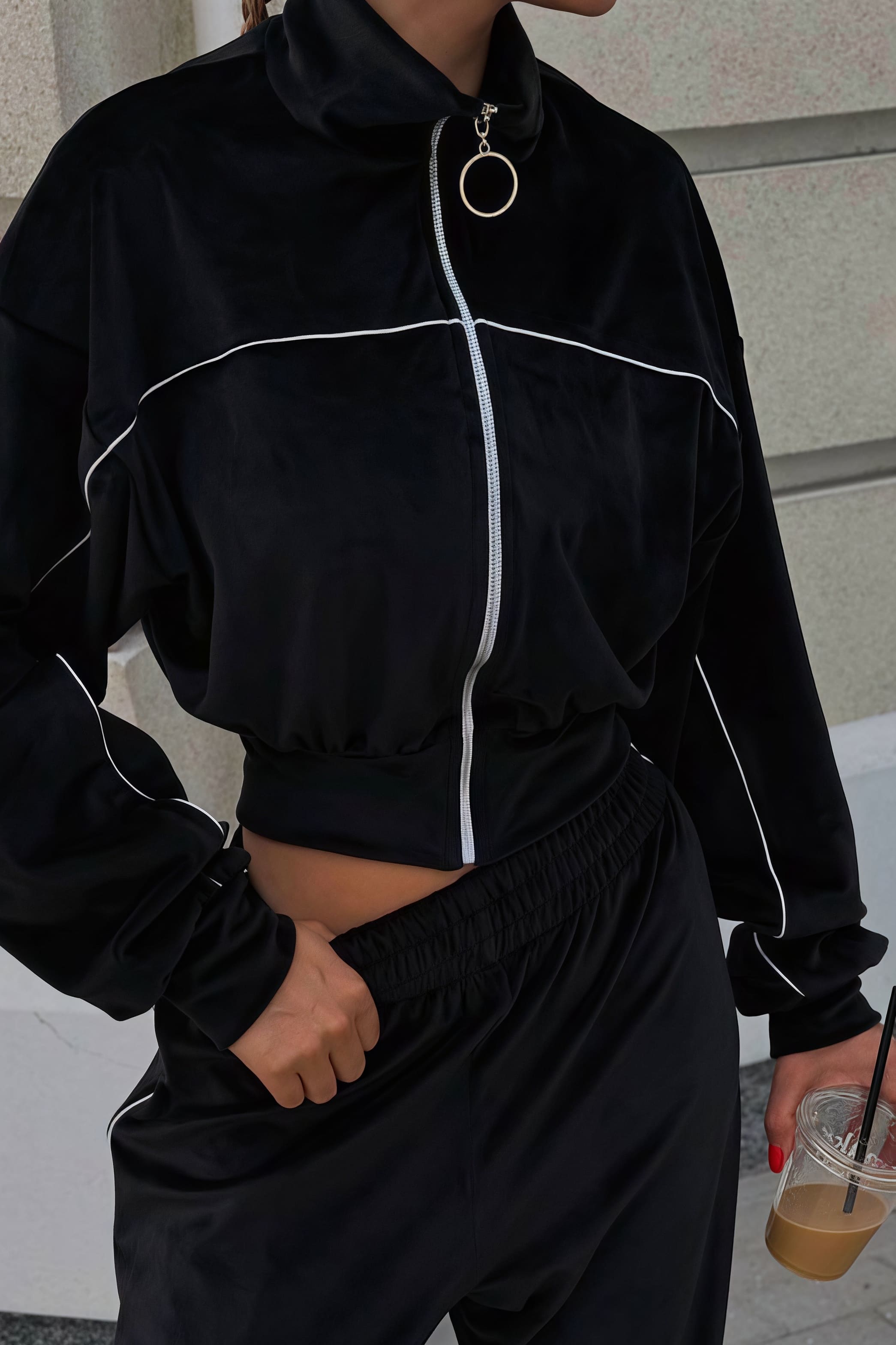Athletic Velvet Collar Zipper Long Sleeve Two Piece Set image 20