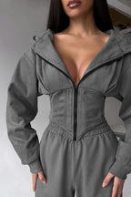 Hooded Drawstring Two Piece Pants Set image 3