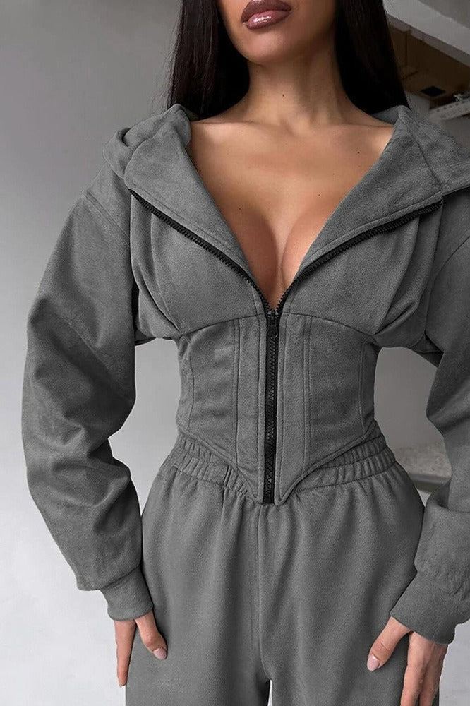 Hooded Drawstring Two Piece Pants Set image 3