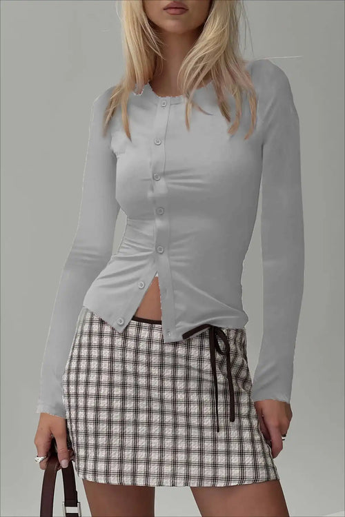 Buttoned Fitted Crew Neck Knit Sweater image 2