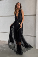 Sexy Solid V Neck Loose Lace Maxi Dress image 1