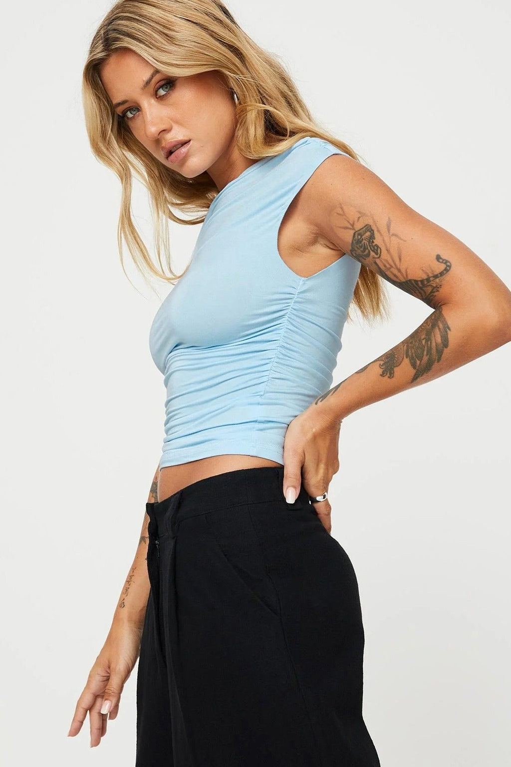 Asym Neck Ruched Slim Blouse image 3