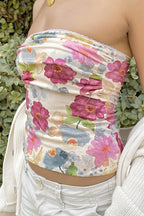 Color Block Floral Slim Strapless Blouse image 2