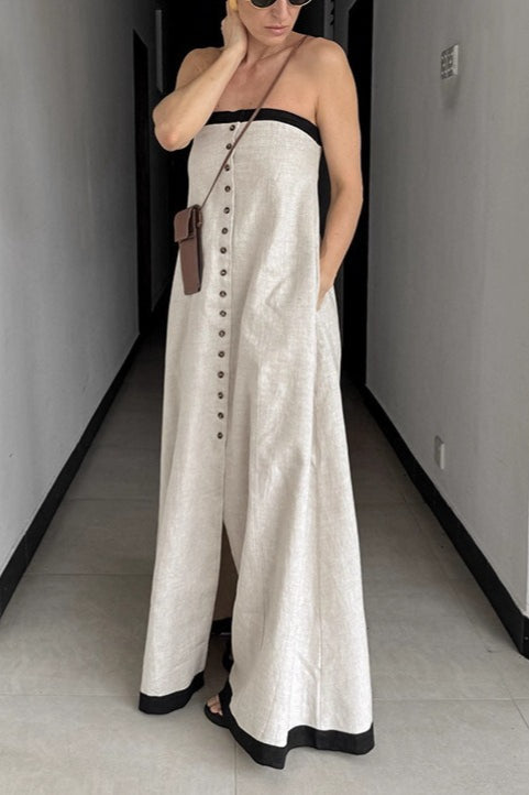 Linen Cotton Patchwork Bandeau Maxi Dress image 1