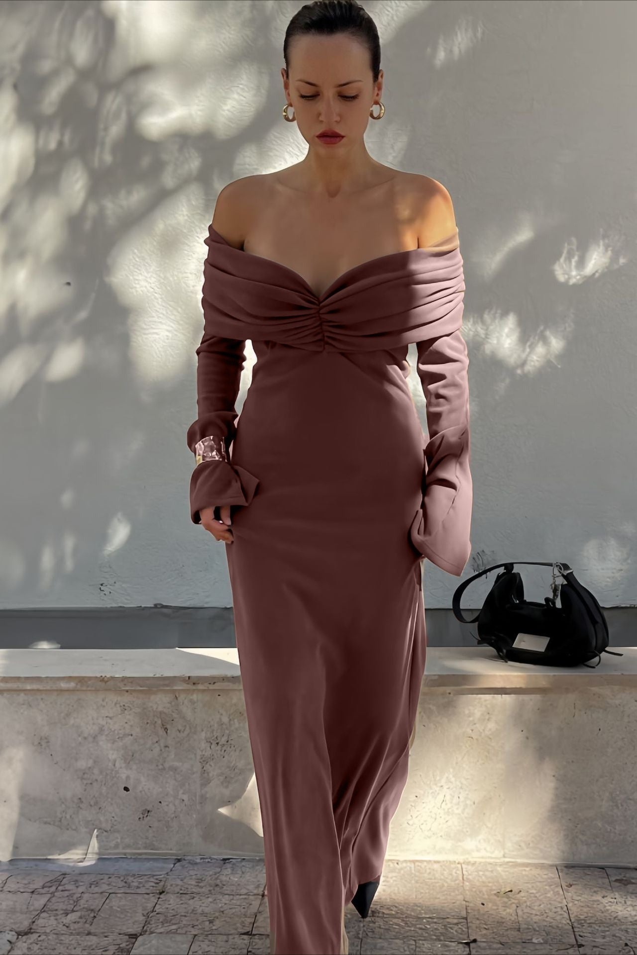 High-End Ruched Knit Maxi Dress image 2