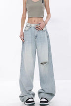 High Waist Draped Gradient Ripped Jeans image 11