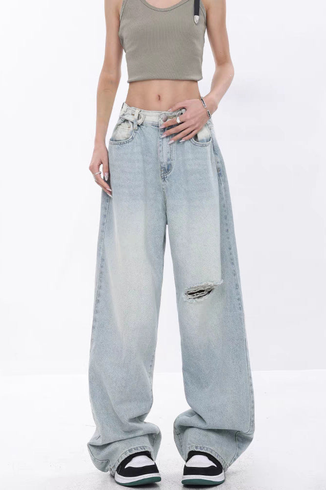 High Waist Draped Gradient Ripped Jeans image 11