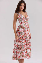 Slim V Neck Spaghetti Strap Floral Dress image 2