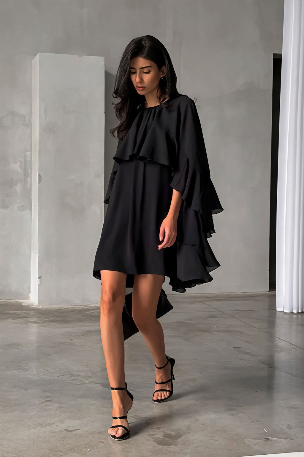 Ruffle Cape Half Sleeve Elegant Mini Dress image 1