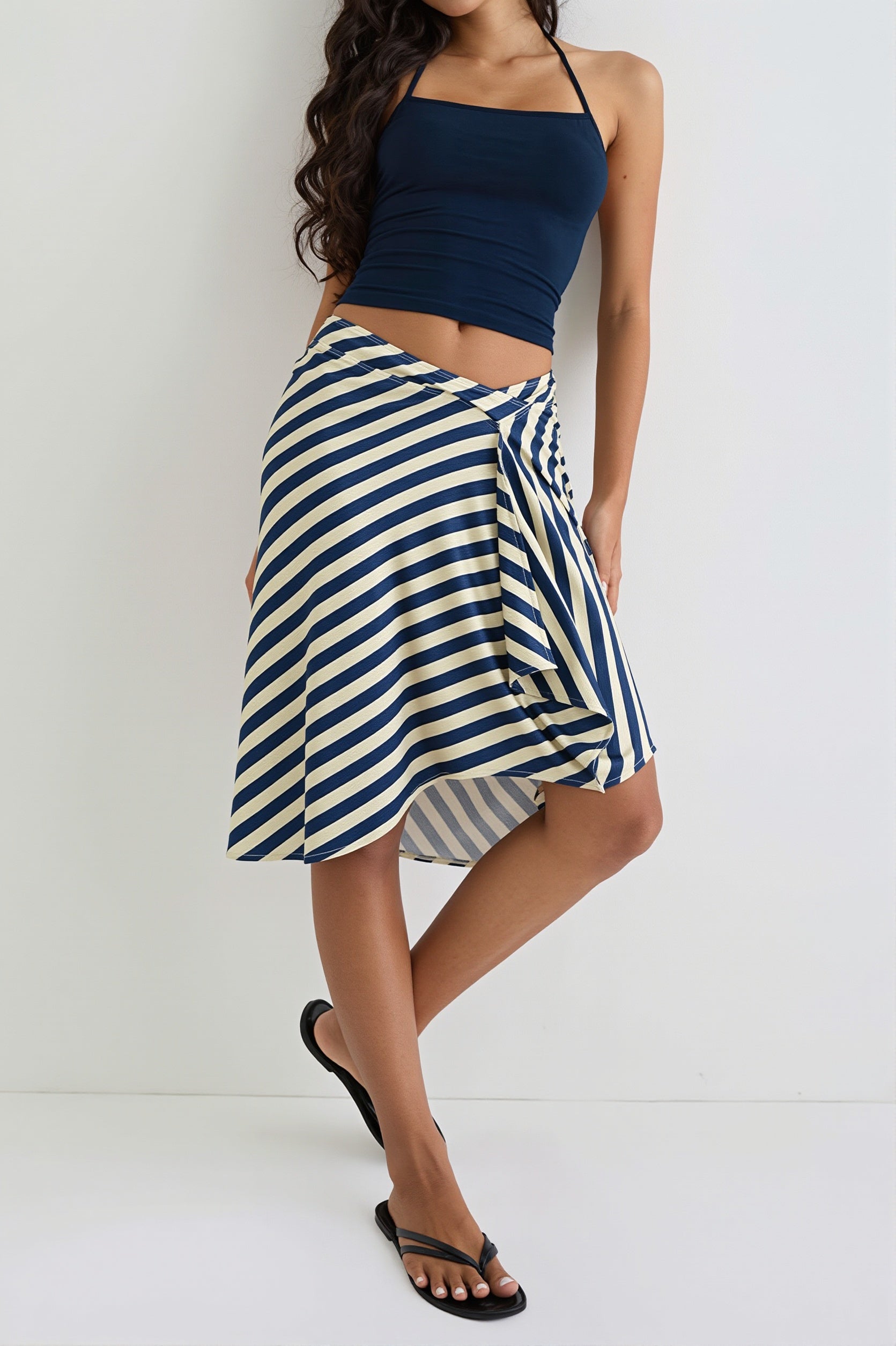 Elegant Striped Irregular Midi Skirt image 5