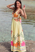 Elegant Floral Print Cutout Tie Maxi Dress image 1