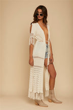 Hollow Knit Fringe Maxi Cover Up image 3