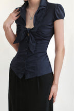 Commuter Preppy Bow Tie Button Down Blouse image 3