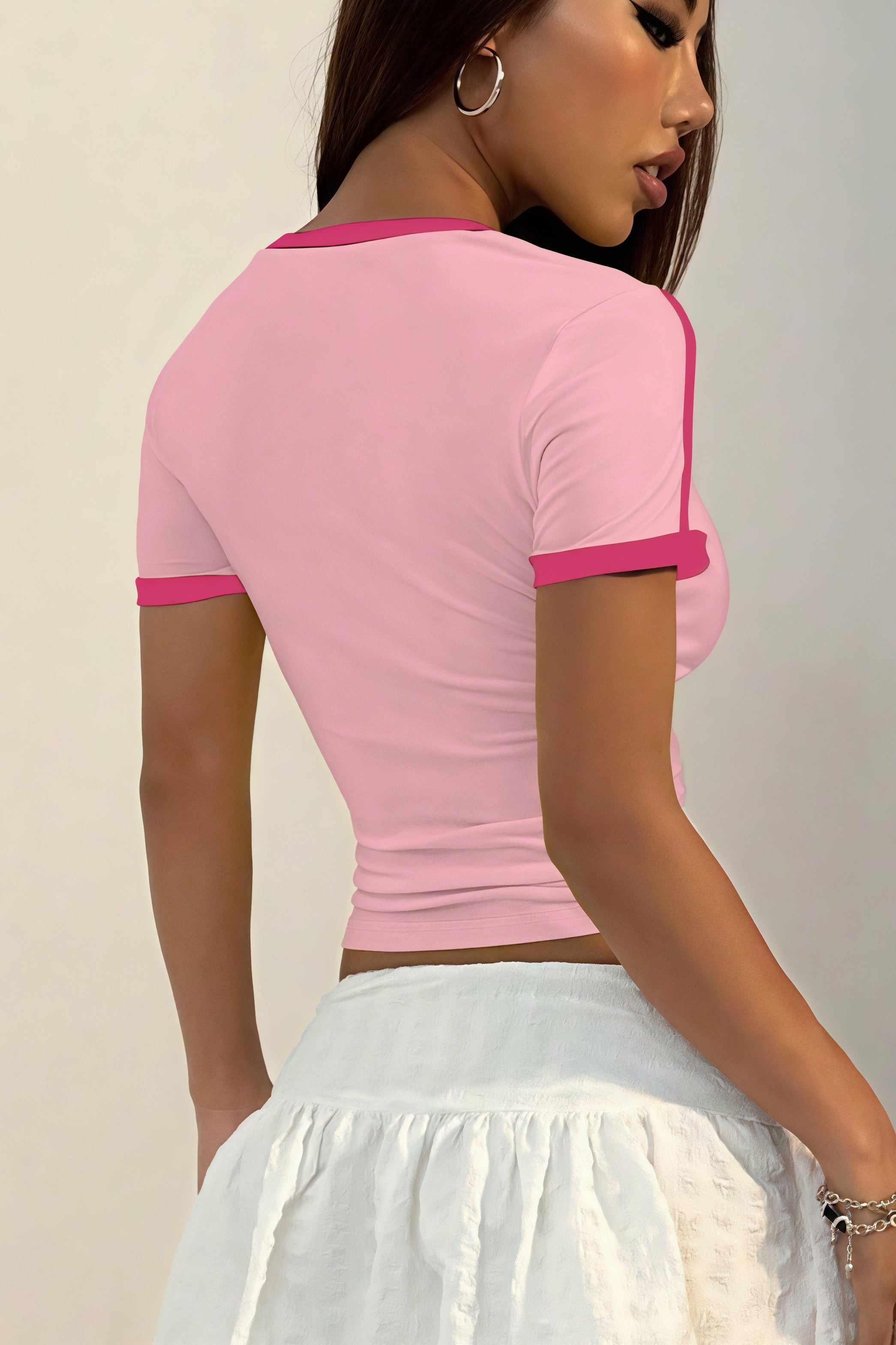 Sweet Round Neck Printed Cropped T-shirt image 4
