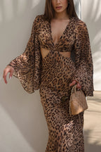Hollow Out Leopard Flare Slit Maxi Dress image 3