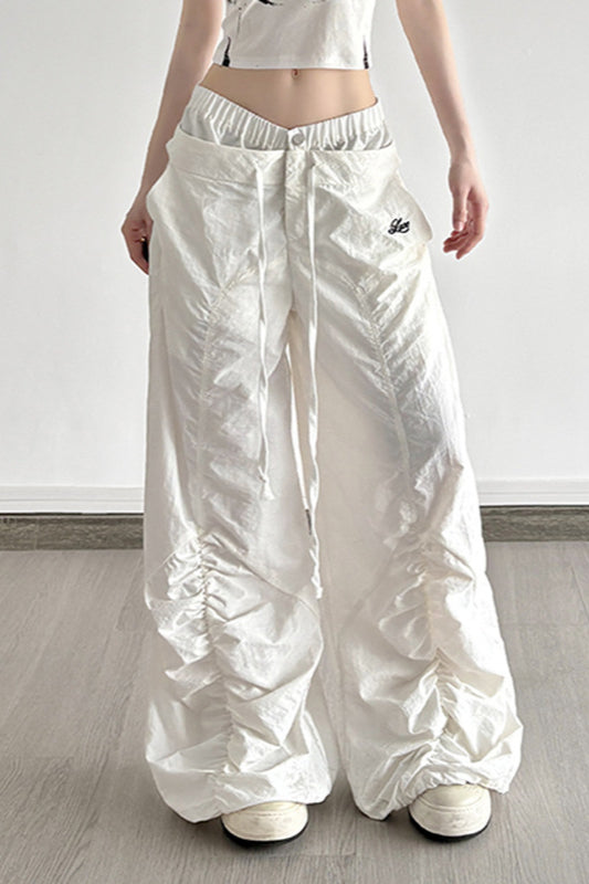 White Drawstring Wide-Leg Cargo Pant image 1