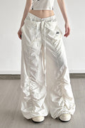 White Drawstring Wide-Leg Cargo Pant image 1