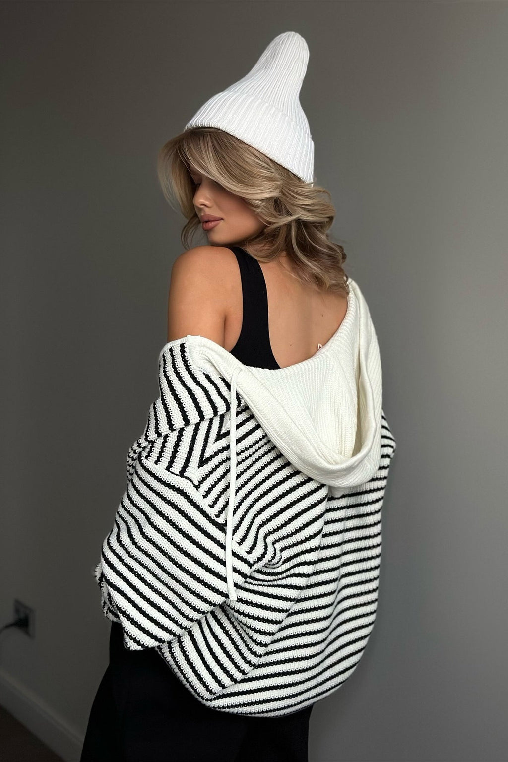 Retro Color Block Loose Zip Knit Cardigan image 4