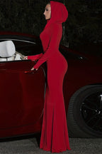 Solid Slim Hooded Mermaid Maxi Dress image 4