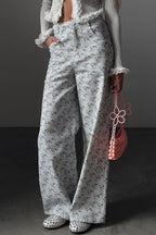 Light Blue Floral High Waist Wide Leg Jeans image 1