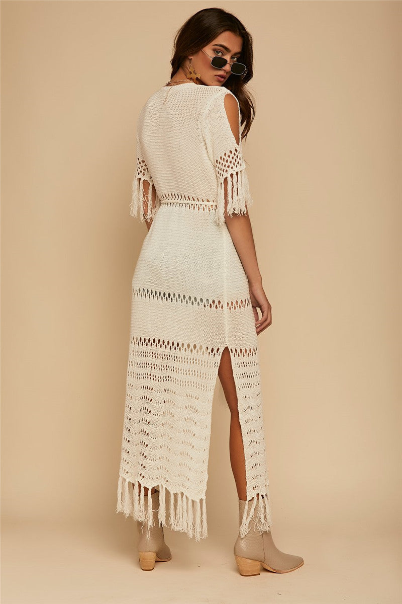 Hollow Knit Fringe Maxi Cover Up image 4