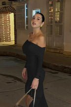 Fall New Slim-Fit Pleated Off-Shoulder Party Dress image 9