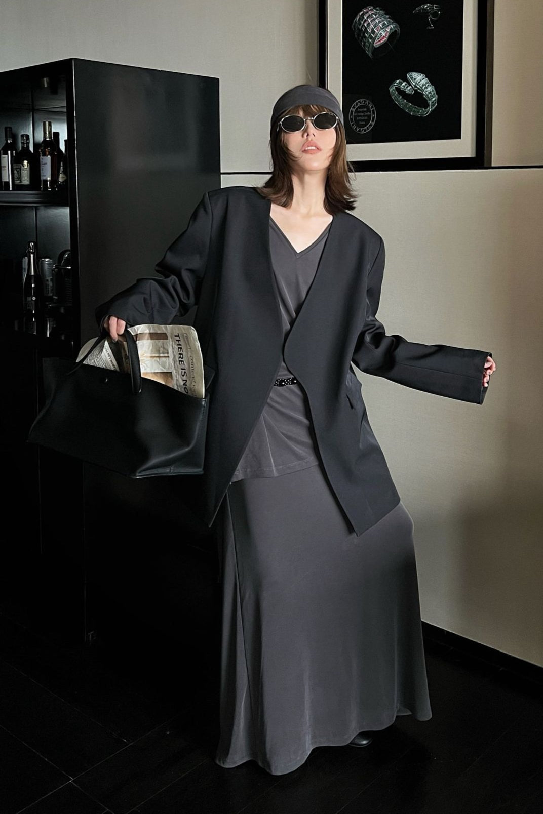 Oversized Black Casual Blazer image 7