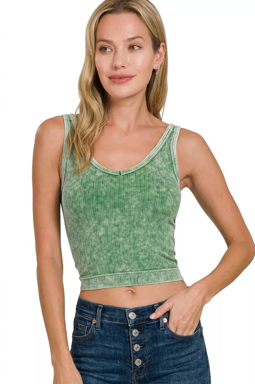 Lucienne Ribbed Tank detail view styled for Avrienne