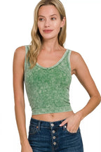 Lucienne Ribbed Tank detail view styled for Avrienne