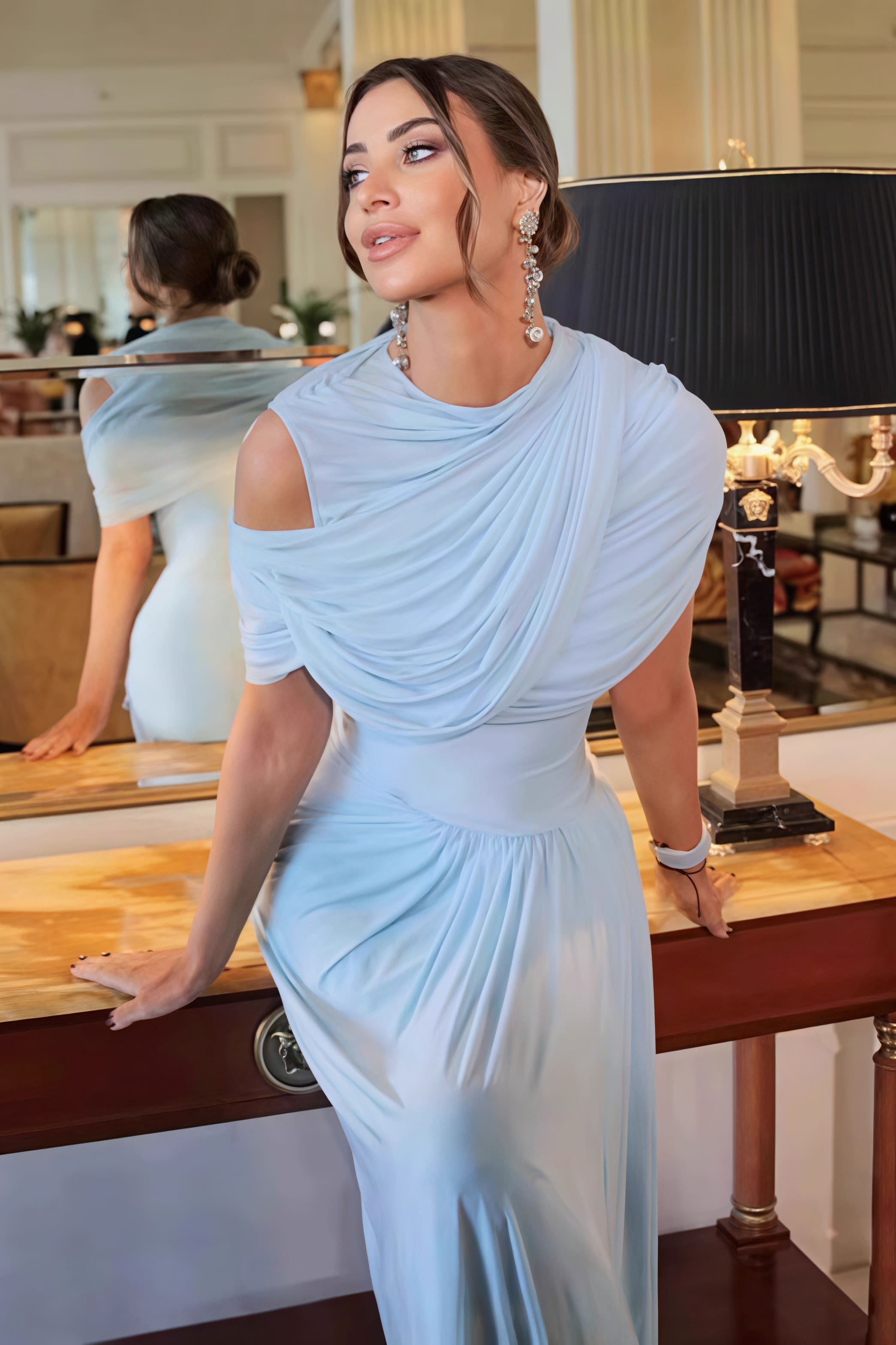 Shawl Ruched Solid Elegant Maxi Dress image 3
