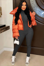 High Neck Scarf Collar Quilted Puffer Jacket image 2