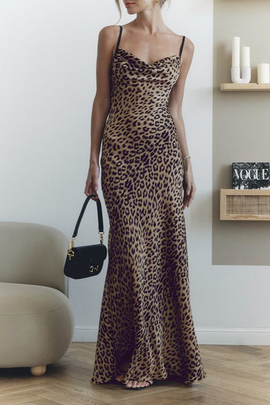 Leopard Cowl Neck Backless Maxi Dress image 4