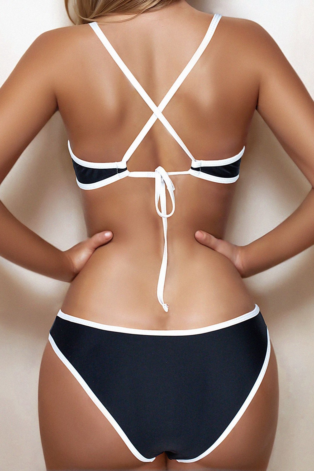 Colorblock Tie Triangle Bikini Two Piece Swim Set image 4