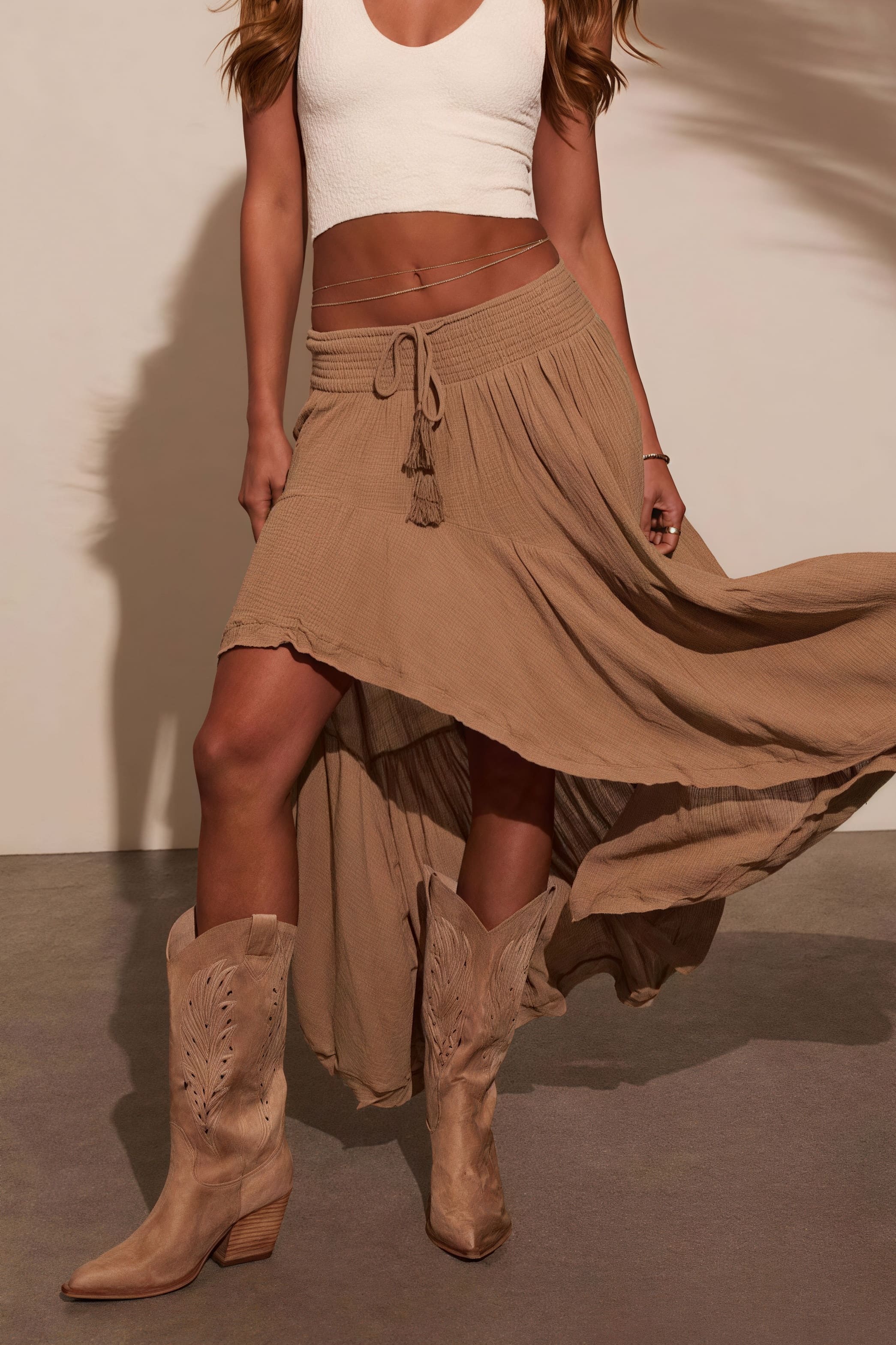 Elastic Waist Asymmetric Casual Skirt image 4