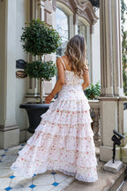 Sexy Lace Trim Print Tiered Ruffle Hem Cami Maxi Dress image 6