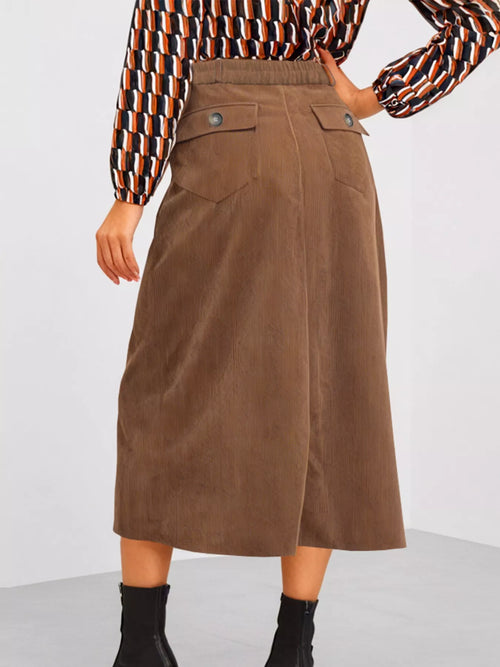 Celine Slit Midi Skirt detail view styled for Avrienne