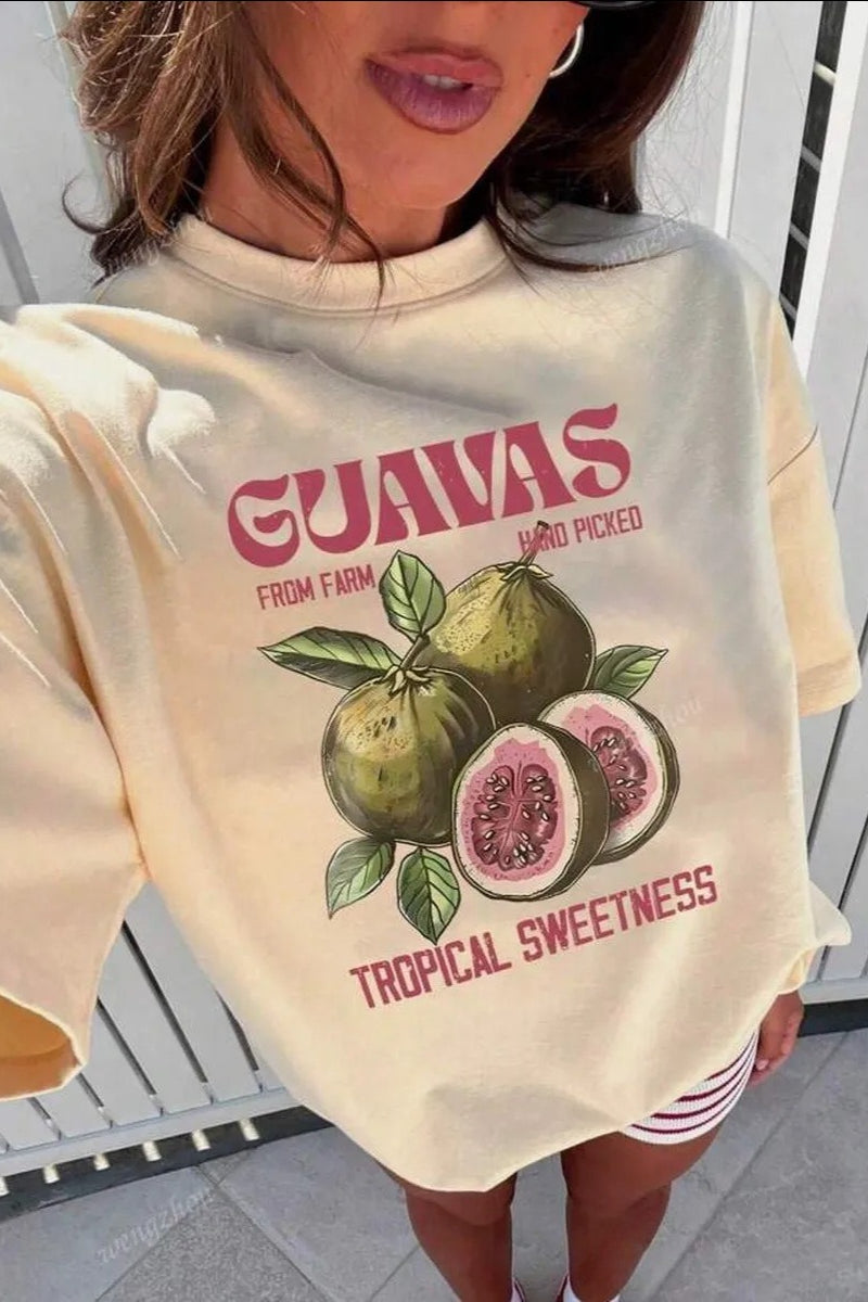 Casual Loose Cotton Fruit Print T-shirt image 6