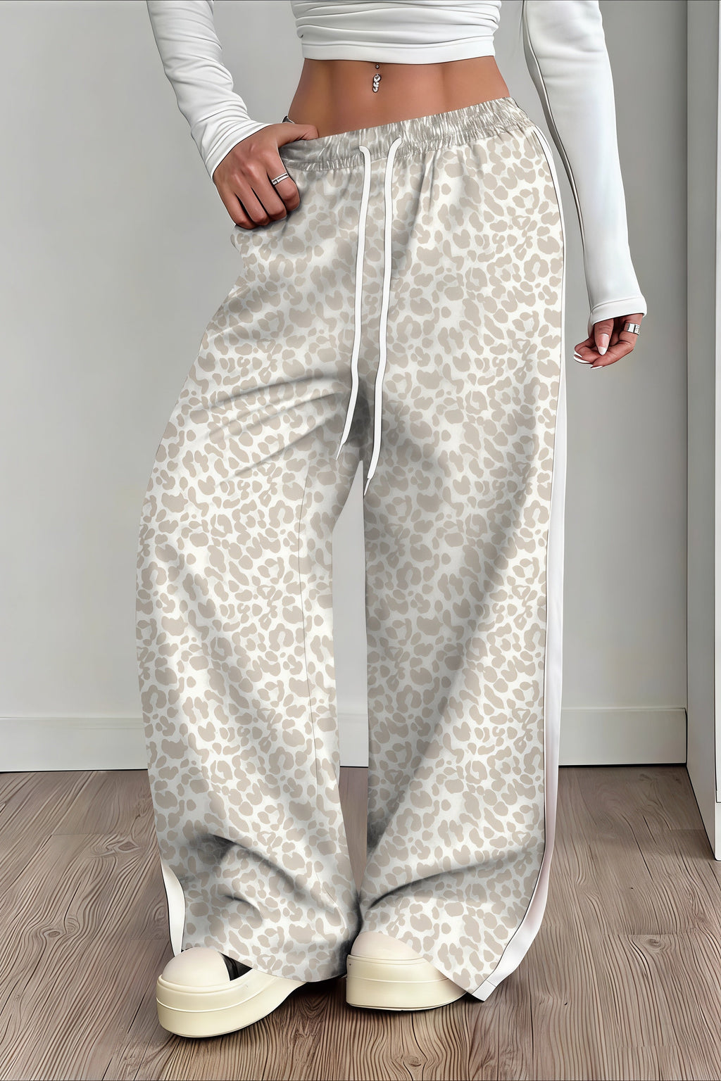 Leopard Print Spliced Casual Pants image 5