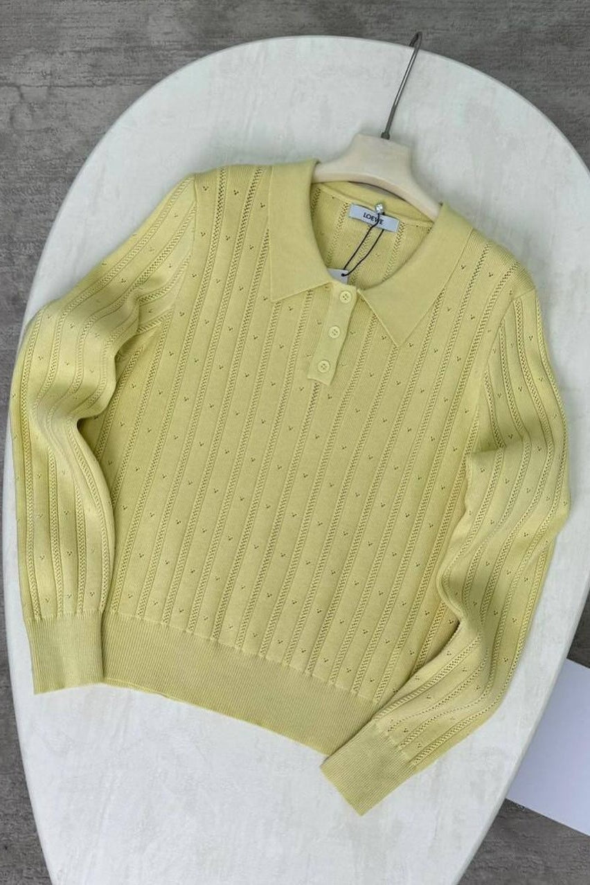 Jacquard Polo Collar Long Sleeve Loose Blouse image 6