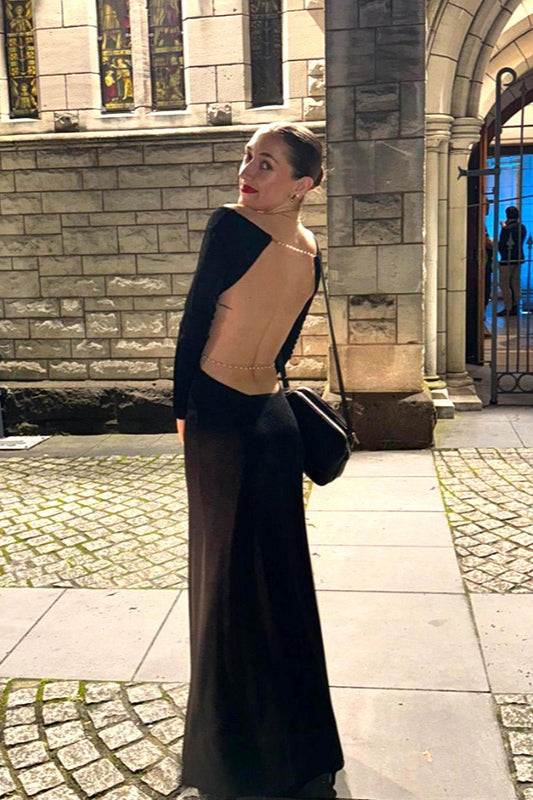 Backless Chain Long Sleeve Split Party Dress image 3