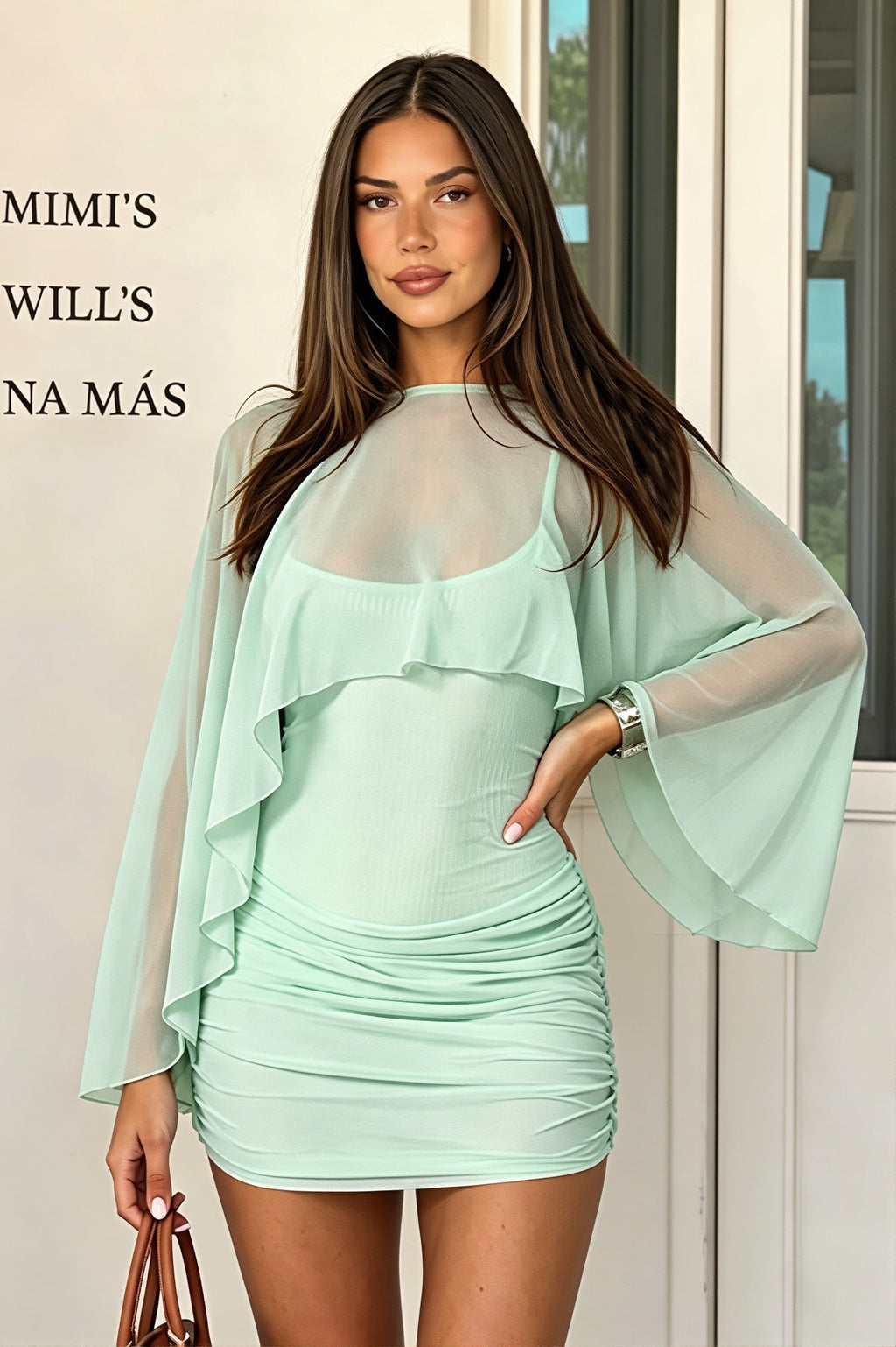 Solid Mesh Shrug Cami Mini Dress image 2