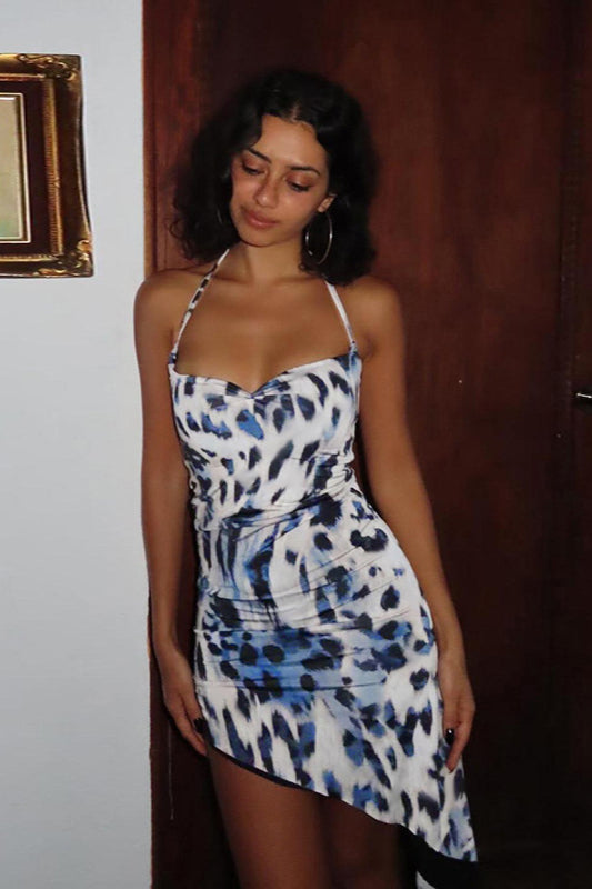 Asymmetrical Leopard Bodycon Halter Midi Dress image 2