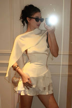 Satin Cape Ruffle Hem Mini Dress image 3